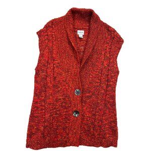 Chicos‎ Sweater Vest Womens Size 2 Orange Red Sleeveless Cardigan Shawl Collar